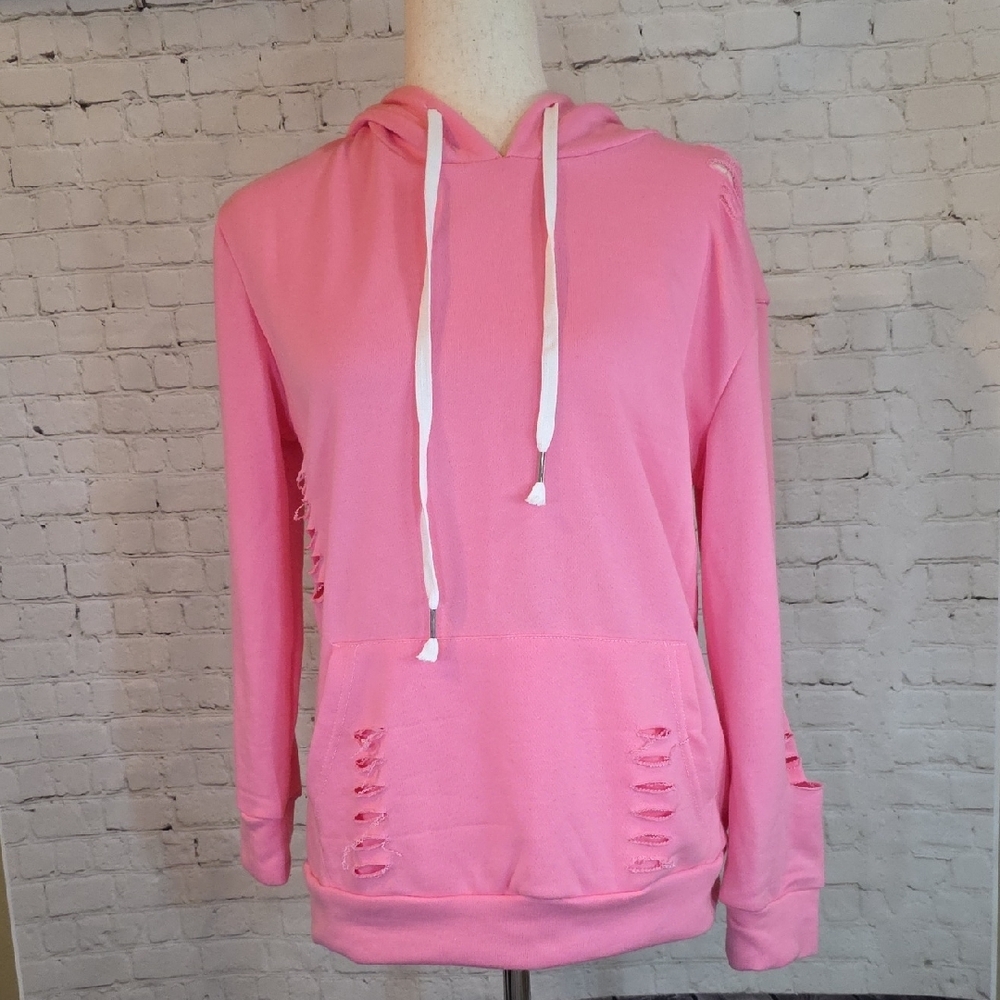 Women's Pink Distressed Hoodie‎